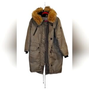 Asos winter coat olive Green khaki faux fur hood size 6